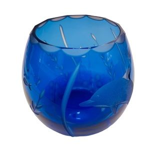 Lenox Undersea Adventure Votive candle holder Cut to Clear Cobalt